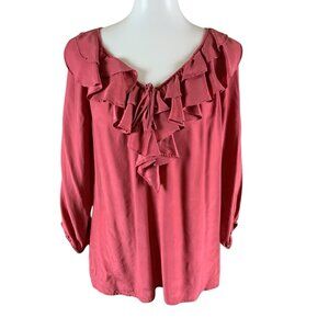 Nexx New York Silk Ruffle Front Romantic Boho Long Sleeve Blouse Rose Pink M
